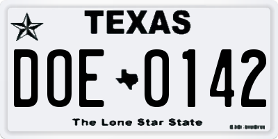 TX license plate DOE0142