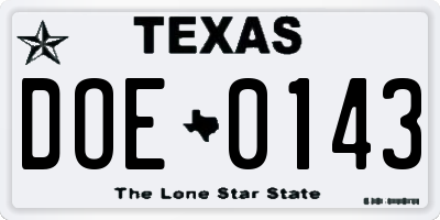 TX license plate DOE0143