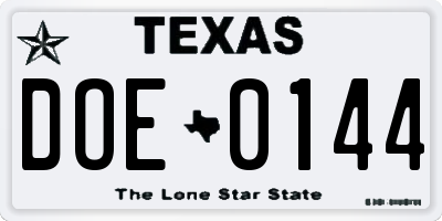 TX license plate DOE0144