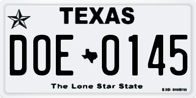 TX license plate DOE0145
