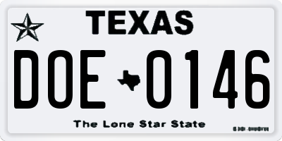 TX license plate DOE0146