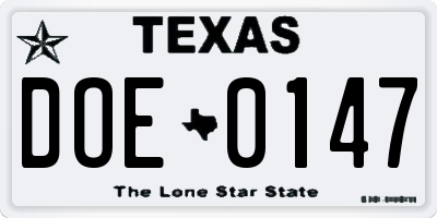 TX license plate DOE0147
