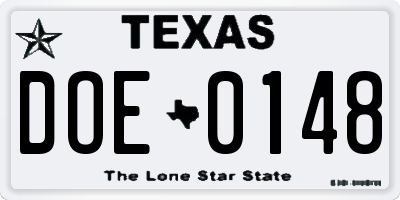 TX license plate DOE0148