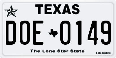 TX license plate DOE0149