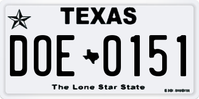 TX license plate DOE0151