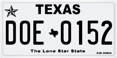 TX license plate DOE0152