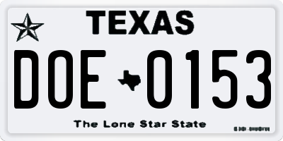 TX license plate DOE0153