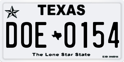 TX license plate DOE0154