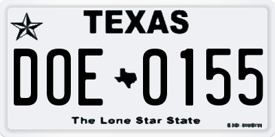 TX license plate DOE0155