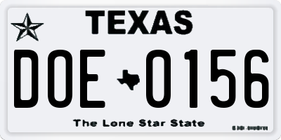 TX license plate DOE0156