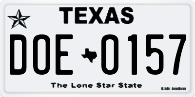 TX license plate DOE0157