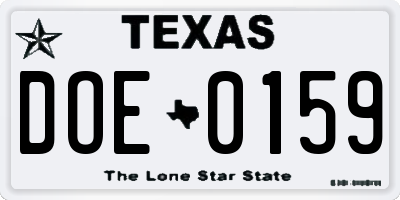 TX license plate DOE0159