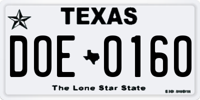 TX license plate DOE0160