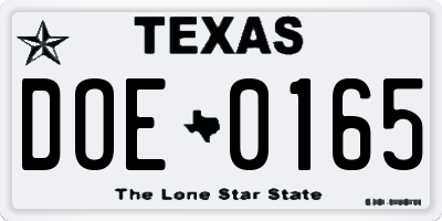 TX license plate DOE0165