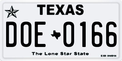 TX license plate DOE0166