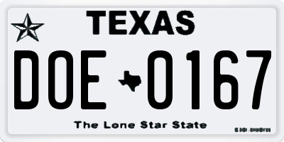 TX license plate DOE0167