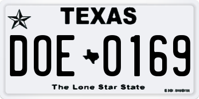 TX license plate DOE0169