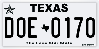 TX license plate DOE0170