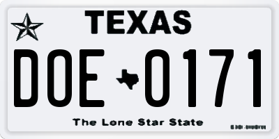 TX license plate DOE0171