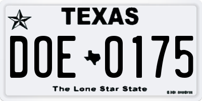 TX license plate DOE0175