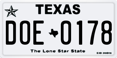 TX license plate DOE0178