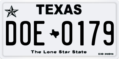 TX license plate DOE0179