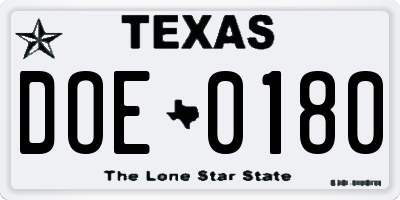 TX license plate DOE0180