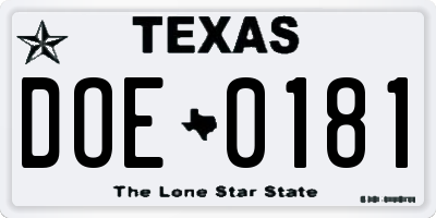 TX license plate DOE0181