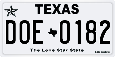 TX license plate DOE0182