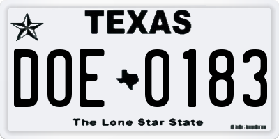 TX license plate DOE0183