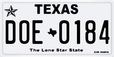 TX license plate DOE0184