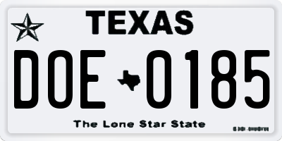 TX license plate DOE0185