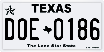TX license plate DOE0186