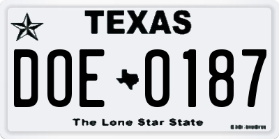 TX license plate DOE0187