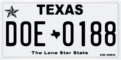 TX license plate DOE0188