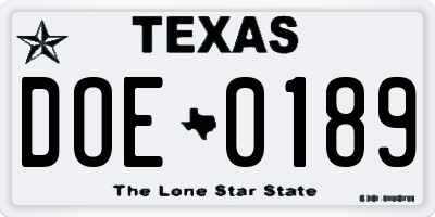 TX license plate DOE0189