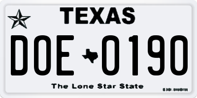TX license plate DOE0190