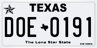 TX license plate DOE0191