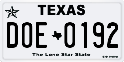 TX license plate DOE0192