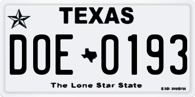 TX license plate DOE0193