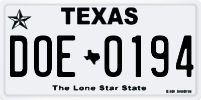 TX license plate DOE0194