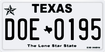 TX license plate DOE0195