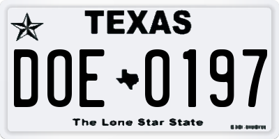 TX license plate DOE0197