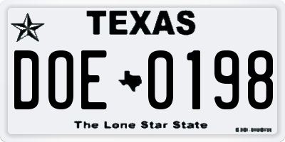 TX license plate DOE0198