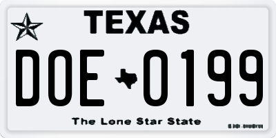 TX license plate DOE0199