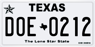 TX license plate DOE0212