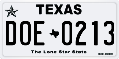 TX license plate DOE0213