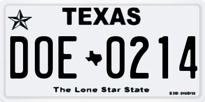 TX license plate DOE0214