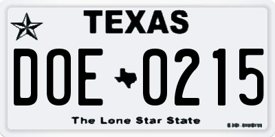 TX license plate DOE0215