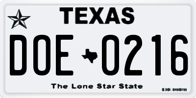 TX license plate DOE0216